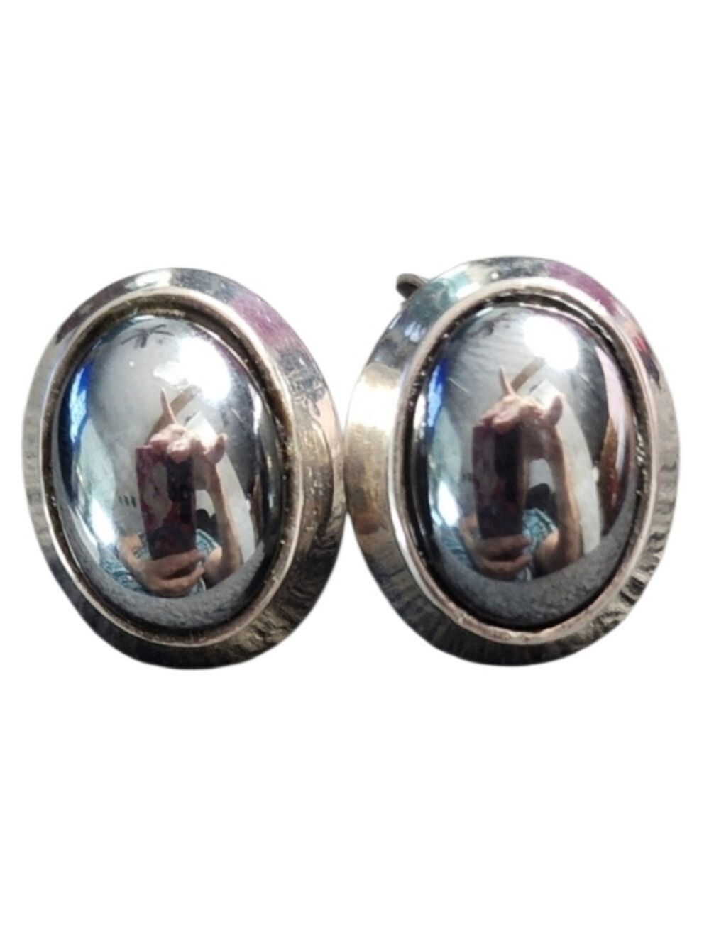 Ellen Designs Hematite Silvertone Oval Clip On Earrings
